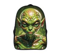 LLUTSNTH Funny Christmas Moose Head Laptop Backpack for Men & Women Travel Daypack with Pockets, Work Bag for Office 16 In, Green Alien, 40x28x16cm, Daypack Backpacks
