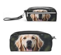 LLUTSNTH Funny Golden Retriever Pencil Case - Large Capacity Pen Pouch Aesthetic Makeup Bag with Zipper Leather Pencil Bag for Stationery, Art Supplies, Travel Essentials