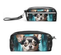 LLUTSNTH Gem Cave Chihuahua Pencil Case - Large Capacity Pen Pouch Aesthetic Makeup Bag with Zipper Leather Pencil Bag for Stationery, Art Supplies, Travel Essentials