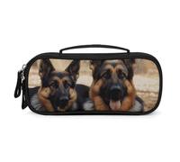 LLUTSNTH German Shepherd Dog Pencil Case - Large Capacity Pencil Pouch Aesthetic Makeup Bag with Zipper Leather And Handle Design Pen Bag for Stationery, Art Supplies, Travel Essentials
