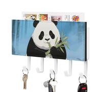 LLUTSNTH Giant Panda Wall Key Holder with 5 Hooks - PU Leather Key Rack Organizer, Entryway Storage for Keys/Masks/Letters, Housewarming Gift for Hallway Kitchen Decor