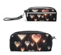 LLUTSNTH Glowing Heart Love Pencil Case - Large Capacity Pen Pouch Aesthetic Makeup Bag with Zipper Leather Pencil Bag for Stationery, Art Supplies, Travel Essentials