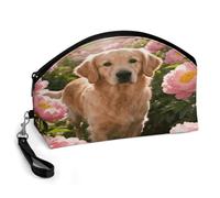 LLUTSNTH Golden Retriever & Daisy Travel Makeup Bag, Large Capacity Cosmetic Bag for Women, Waterproof PU Leather, Curved Portable Toiletry Bag for Skincare, Brushes & Travel Essentials