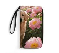 LLUTSNTH Golden Retriever & Daisy Womens Wallet Leather Money Clip Coin Purse Clutch Wristlet Travel Long Wallets