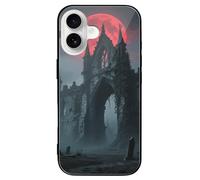 LLUTSNTH Gothic Ruin Castle for iPhone 16/Pro Case Durable Shockproof Glass Protective Cover with Cute Pattern Design Protection for Women & Men Black