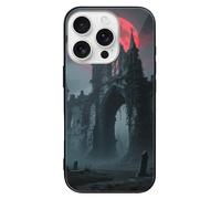 LLUTSNTH Gothic Ruin Castle for iPhone 16/Pro Case Durable Shockproof Glass Protective Cover with Cute Pattern Design Protection for Women & Men Black