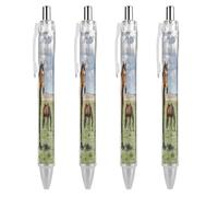 LLUTSNTH Grazing Wild Horses Ballpoint Pens Black Medium Point 0.55mm Ball Point Pen Retractable Office Pens with Super Soft Grip Writing Ink Pen for Men Women 4 PCS
