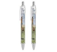 LLUTSNTH Grazing Wild Horses Ballpoint Pens Black Medium Point 0.55mm Ball Point Pen Retractable Office Pens with Super Soft Grip Writing Ink Pen for Men Women 2 PCS
