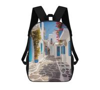 LLUTSNTH Greece Street 17 Inch Laptop Backpack for Men Women Travel Daypack with Pockets Work Bag for Office