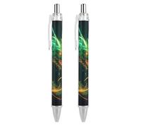 LLUTSNTH Green Dragon Ballpoint Pens Black Medium Point 0.55mm Ball Point Pen Retractable Office Pens with Super Soft Grip Writing Ink Pen for Men Women 2 PCS