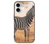 LLUTSNTH Grevy's Zebra on Grassland for iPhone 16/Pro Case Durable Shockproof Glass Protective Cover with Cute Pattern Design Protection for Women & Men Black