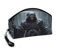 LLUTSNTH Grim Reaper Travel Makeup Bag, Large Capacity Cosmetic Bag for Women, Waterproof PU Leather, Curved Portable Toiletry Bag for Skincare, Brushes & Travel Essentials