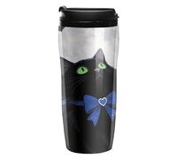 LLUTSNTH Halloween Black Cat Insulated Coffee Tumbler Reusable Iced Coffee Cup Double-Wall Plastic Drinking Cups Hot Coffee Travel Mug, BPA-Free, Shatter-Proof, Dishwasher-Safe 12 Oz