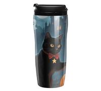LLUTSNTH Halloween Cat Insulated Coffee Tumbler Reusable Iced Coffee Cup Double-Wall Plastic Drinking Cups Hot Coffee Travel Mug, BPA-Free, Shatter-Proof, Dishwasher-Safe 12 Oz