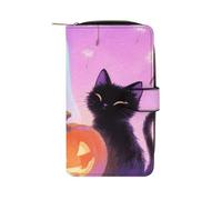 LLUTSNTH Halloween Ghost Black Cat Pumpkin Travel Wallet Slim Leather Wallets Clutch Organizer Purse Coin Pocket for Men Women