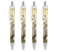 LLUTSNTH Hamster Daisy Meadow Ballpoint Pens Black Medium Point 0.55mm Ball Point Pen Retractable Office Pens with Super Soft Grip Writing Ink Pen for Men Women 4 PCS