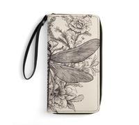 LLUTSNTH Hand Drawn Floral Dragonfly Womens Wallet Leather Money Clip Coin Purse Clutch Wristlet Travel Long Wallets