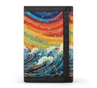 LLUTSNTH Hand Drawn Garden Dog Trifold Wallet for Men - Slim 8 Card Slots, Zipper Coin Purse Money Clip, Cash Compartment, Lively Sea View, One Size, Modern