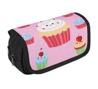 LLUTSNTH Happy Penguin in The Water 2 Compartments Pencil Case Makeup Bag | Large Capacity Polyester Pencil Pouch with Handle | Toiletry & Cosmetic Bag Organizer for Travel Office, cute cupcake, One