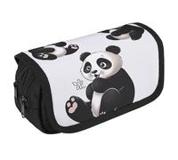 LLUTSNTH Happy Penguin in The Water 2 Compartments Pencil Case Makeup Bag | Large Capacity Polyester Pencil Pouch with Handle | Toiletry & Cosmetic Bag Organizer for Travel Office, Playful Panda, One
