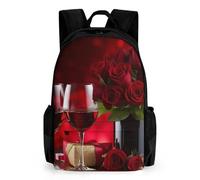 LLUTSNTH Happy Penguin in The Water Backpack with Pocket - 15.6-inch Laptop Sleeve Bag Casual Daypack for Work And Travel, Wine and Red Roses, 42x30.5cm