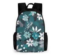 LLUTSNTH Happy Penguin in The Water Backpack with Pocket - 15.6-inch Laptop Sleeve Bag Casual Daypack for Work And Travel, Teal Grey and White Floral, 42x30.5cm, Daypack Backpacks