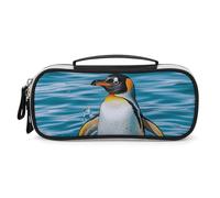 LLUTSNTH Happy Penguin in The Water Pencil Case - Large Capacity Pencil Pouch Aesthetic Makeup Bag with Zipper Leather And Handle Design Pen Bag for Stationery, Art Supplies, Travel Essentials