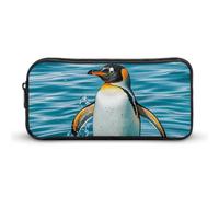 LLUTSNTH Happy Penguin in The Water Pencil Case - Large Capacity Pencil Pouch Aesthetic Makeup Bag with Zipper for Stationery, Art Supplies, Travel Essentials