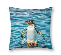 LLUTSNTH Happy Penguin in The Water Throw Pillow Cover 12 "x12, Cute Cushion Cover Decorative Pillow Case with Invisible Zipper - Plush Farmhouse Fall Decor Pillowcase for Couch, Sofa, Bedroom