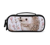 LLUTSNTH Hedgehog Sitting on Top Pencil Case - Large Capacity Pencil Pouch Aesthetic Makeup Bag with Zipper Leather And Handle Design Pen Bag for Stationery, Art Supplies, Travel Essentials