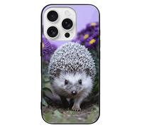 LLUTSNTH Hedgehog Through Asters for iPhone 16/Pro Case Durable Shockproof Glass Protective Cover with Cute Pattern Design Protection for Women & Men Black