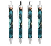 LLUTSNTH Hibiscus Flowers Pattern Ballpoint Pens Black Medium Point 0.55mm Ball Point Pen Retractable Office Pens with Super Soft Grip Writing Ink Pen for Men Women 4 PCS