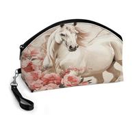 LLUTSNTH Horse Image Travel Makeup Bag, Large Capacity Cosmetic Bag for Women, Waterproof PU Leather, Curved Portable Toiletry Bag for Skincare, Brushes & Travel Essentials