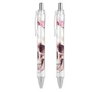 LLUTSNTH Human Skull Pink Flowers Ballpoint Pens Black Medium Point 0.55mm Ball Point Pen Retractable Office Pens with Super Soft Grip Writing Ink Pen for Men Women 2 PCS