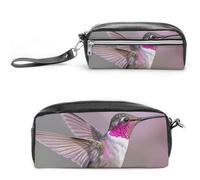 LLUTSNTH Humming Birds Pencil Case - Large Capacity Pen Pouch Aesthetic Makeup Bag with Zipper Leather Pencil Bag for Stationery, Art Supplies, Travel Essentials