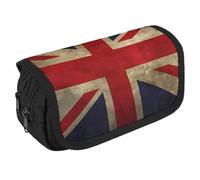 LLUTSNTH Husky Dog on A Frozen Lake 2 Compartments Pencil Case Makeup Bag | Large Capacity Polyester Pencil Pouch with Handle | Toiletry & Cosmetic Bag Organizer for Travel Office, British Flag, One