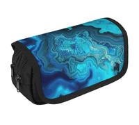 LLUTSNTH Husky Dog on A Frozen Lake 2 Compartments Pencil Case Makeup Bag | Large Capacity Polyester Pencil Pouch with Handle | Toiletry & Cosmetic Bag Organizer for Travel Office, Bright Aqua Blue