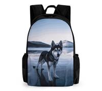 LLUTSNTH Husky Dog on A Frozen Lake Backpack with Pocket - 15.6-inch Laptop Sleeve Bag Casual Daypack for Work And Travel, Husky Dog on a Frozen Lake, 42x30.5cm, Daypack Backpacks