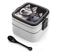 LLUTSNTH Husky Dog Stackable Bento Box with Spoon - Leak Proof Lunch Container, Insulated Food Storage Boxes/Invisible Handle for Office, Travel & Picnic