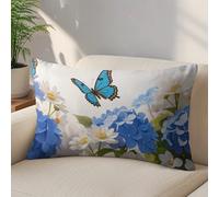 LLUTSNTH Hydrangeas Daisies Butterflies Throw Pillow Covers 12 "x20 Decorative Lumbar Pillowcase with Hidden Zipper Pillow Case Soft Cushion Cover for Couch Bedroom Living Room