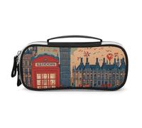 LLUTSNTH I Like London Pencil Case - Large Capacity Pencil Pouch Aesthetic Makeup Bag with Zipper Leather And Handle Design Pen Bag for Stationery, Art Supplies, Travel Essentials