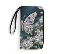 LLUTSNTH Jewel - Butterfly Womens Wallet Leather Money Clip Coin Purse Clutch Wristlet Travel Long Wallets
