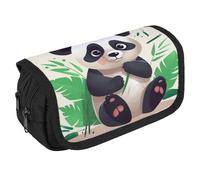 LLUTSNTH Jewel Dragonfly 2 Compartments Pencil Case Makeup Bag | Large Capacity Polyester Pencil Pouch with Handle | Toiletry & Cosmetic Bag Organizer for Travel Office, panda star, One Size, Panda