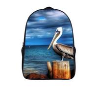 LLUTSNTH Jewel Dragonfly Laptop Backpack for Men & Women Travel Daypack with Pockets, Work Bag for Office 16 In, Pelican Bird Blue Sea Sky, 40x28x16cm