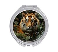 LLUTSNTH Jungle Tiger Compact Pocket Mirror, Portable Travel Makeup Mirror with 1x/2x Magnification - Double-Sided Folding Design, Elegant Gift for Women, 2.4 Inch Handheld Cosmetic Mirror