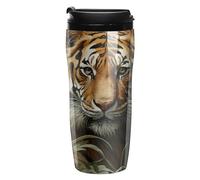 LLUTSNTH Jungle Tiger Insulated Coffee Tumbler Reusable Iced Coffee Cup Double-Wall Plastic Drinking Cups Hot Coffee Travel Mug, BPA-Free, Shatter-Proof, Dishwasher-Safe 12 Oz