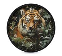 LLUTSNTH Jungle Tiger Wall Clock Vintage Round Clocks Silent Non Ticking Clock Personalized Pattern Modern Clocks for Home Office Decoration 10 Inch