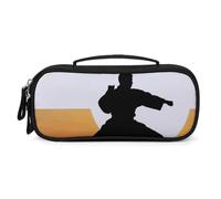 LLUTSNTH Karate Silhouette Pencil Case - Large Capacity Pencil Pouch Aesthetic Makeup Bag with Zipper Leather And Handle Design Pen Bag for Stationery, Art Supplies, Travel Essentials
