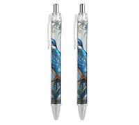 LLUTSNTH Kingfisher Hyacinth Bloom Ballpoint Pens Black Medium Point 0.55mm Ball Point Pen Retractable Office Pens with Super Soft Grip Writing Ink Pen for Men Women 2 PCS