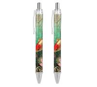 LLUTSNTH Koi Lotus Pool Ballpoint Pens Black Medium Point 0.55mm Ball Point Pen Retractable Office Pens with Super Soft Grip Writing Ink Pen for Men Women 2 PCS